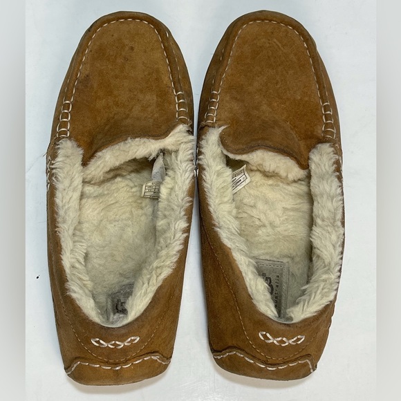 UGG Ansley Suede Sheepskin Moccasin Chestnut Slippers - Picture 4 of 12